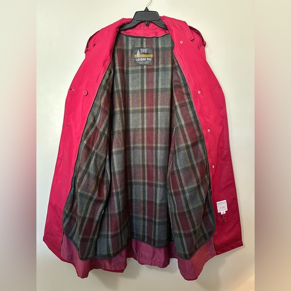 London Fog Fuchsia Trench Coat Women’s 12 Petite Plaid Lined Double Breasted - Picture 2 of 11